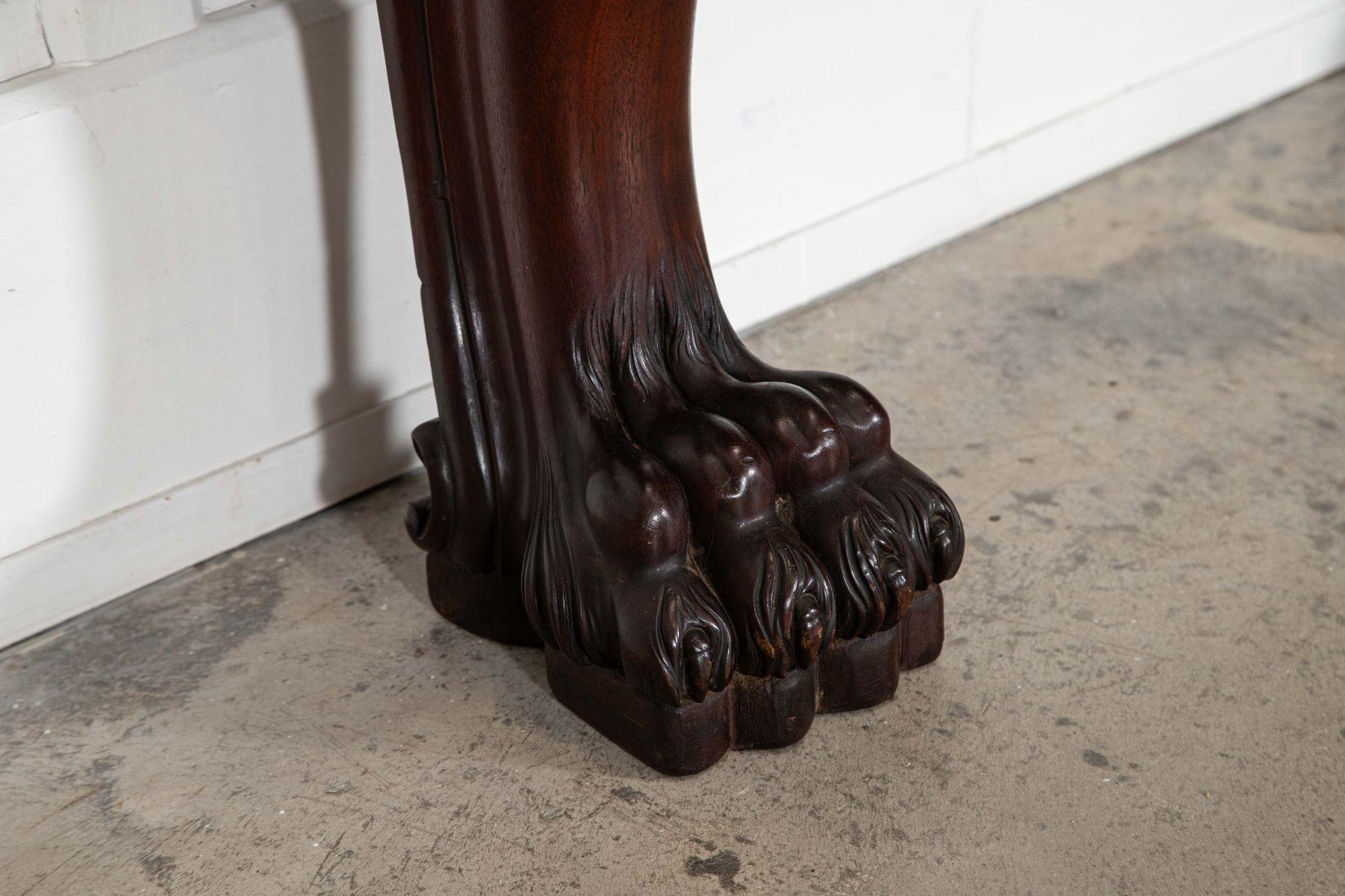 Pair English 19thC Mahogany Lion Paw Console Tables For Sale 14