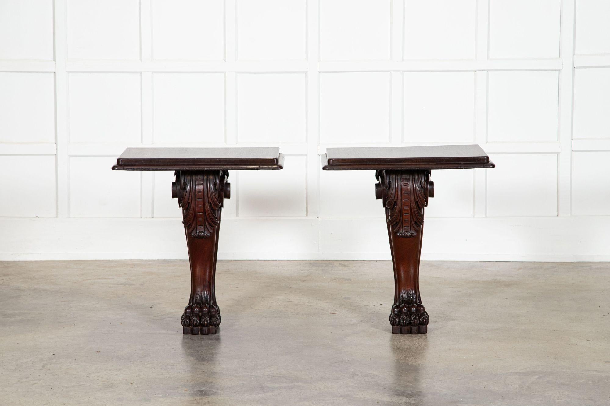 Pair English 19thC Mahogany Lion Paw Console Tables In Good Condition For Sale In Staffordshire, GB