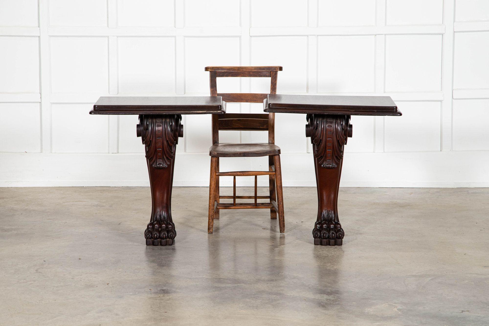 Pair English 19thC Mahogany Lion Paw Console Tables For Sale 1