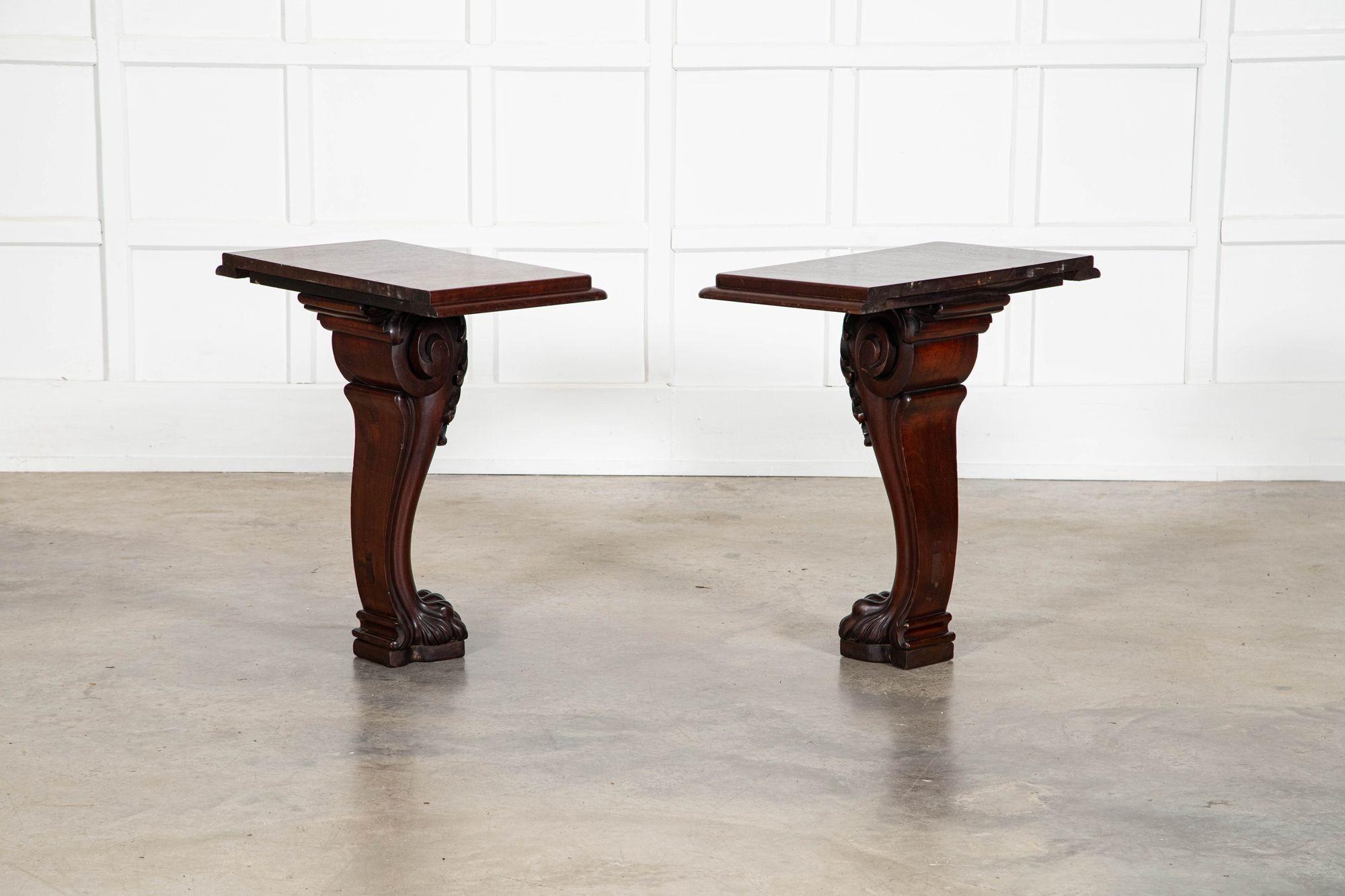 Pair English 19thC Mahogany Lion Paw Console Tables For Sale 3