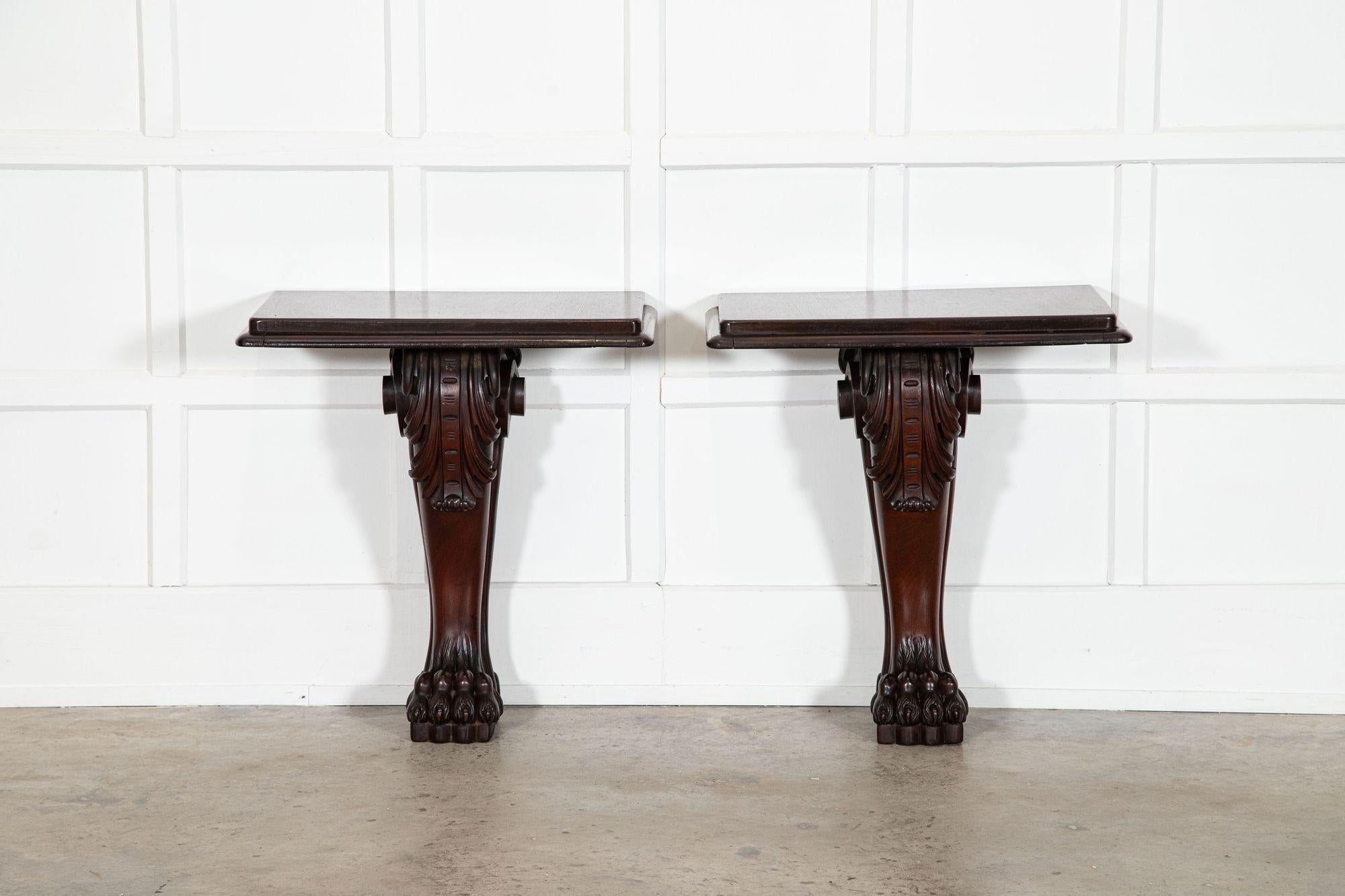 Pair English 19thC Mahogany Lion Paw Console Tables For Sale 4