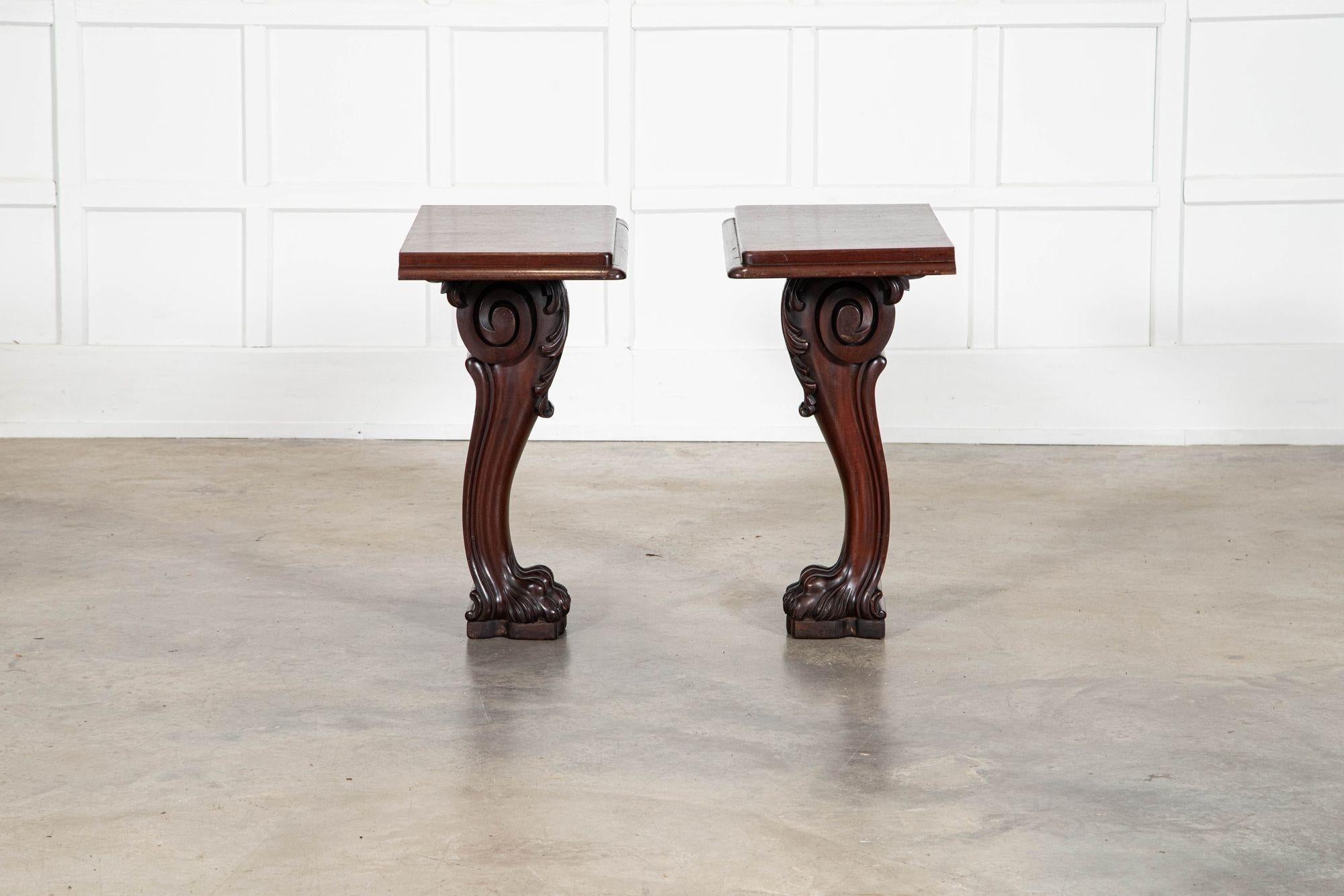 Pair English 19thC Mahogany Lion Paw Console Tables For Sale 5