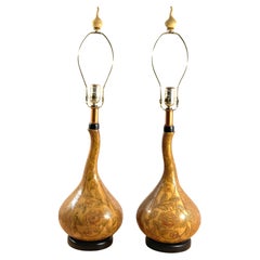 Antique Pair English Aesthetic Movement Gourd Vases, Now as Lamps Attributed  Doulton