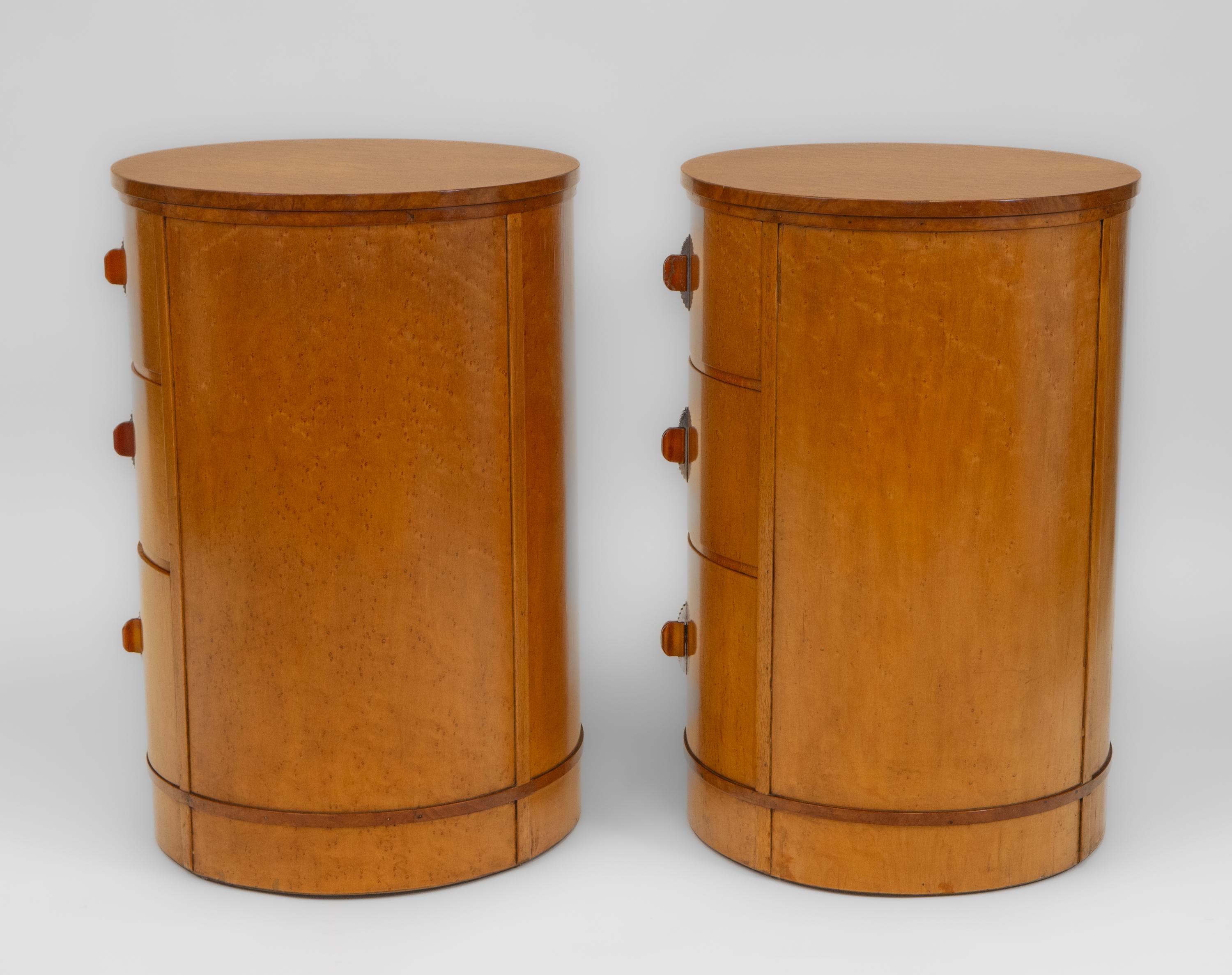 Pair English Art Deco Birds Eye Maple Cylindrical Bedside Chests Cabinets 7