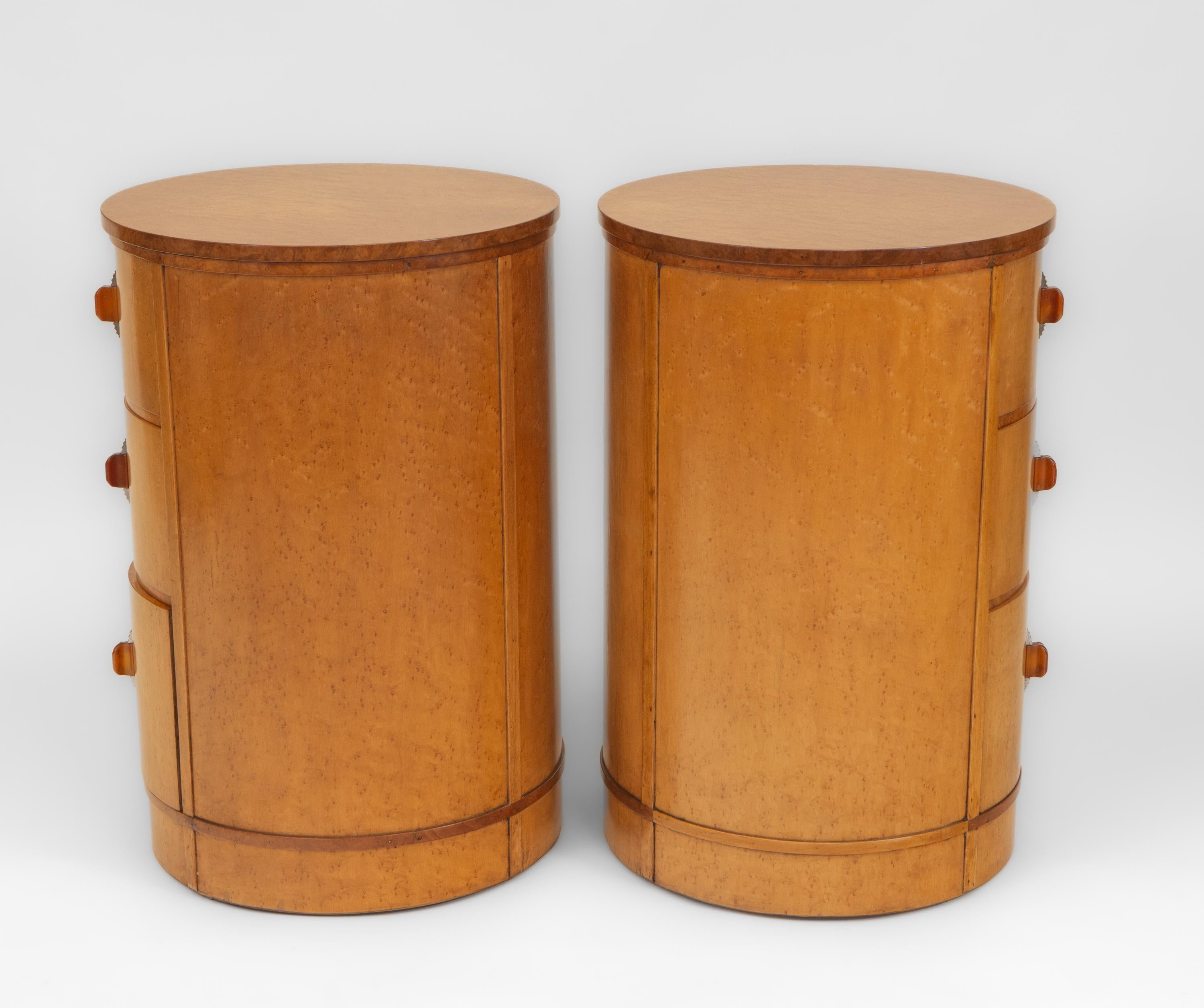 Pair English Art Deco Birds Eye Maple Cylindrical Bedside Chests Cabinets 8