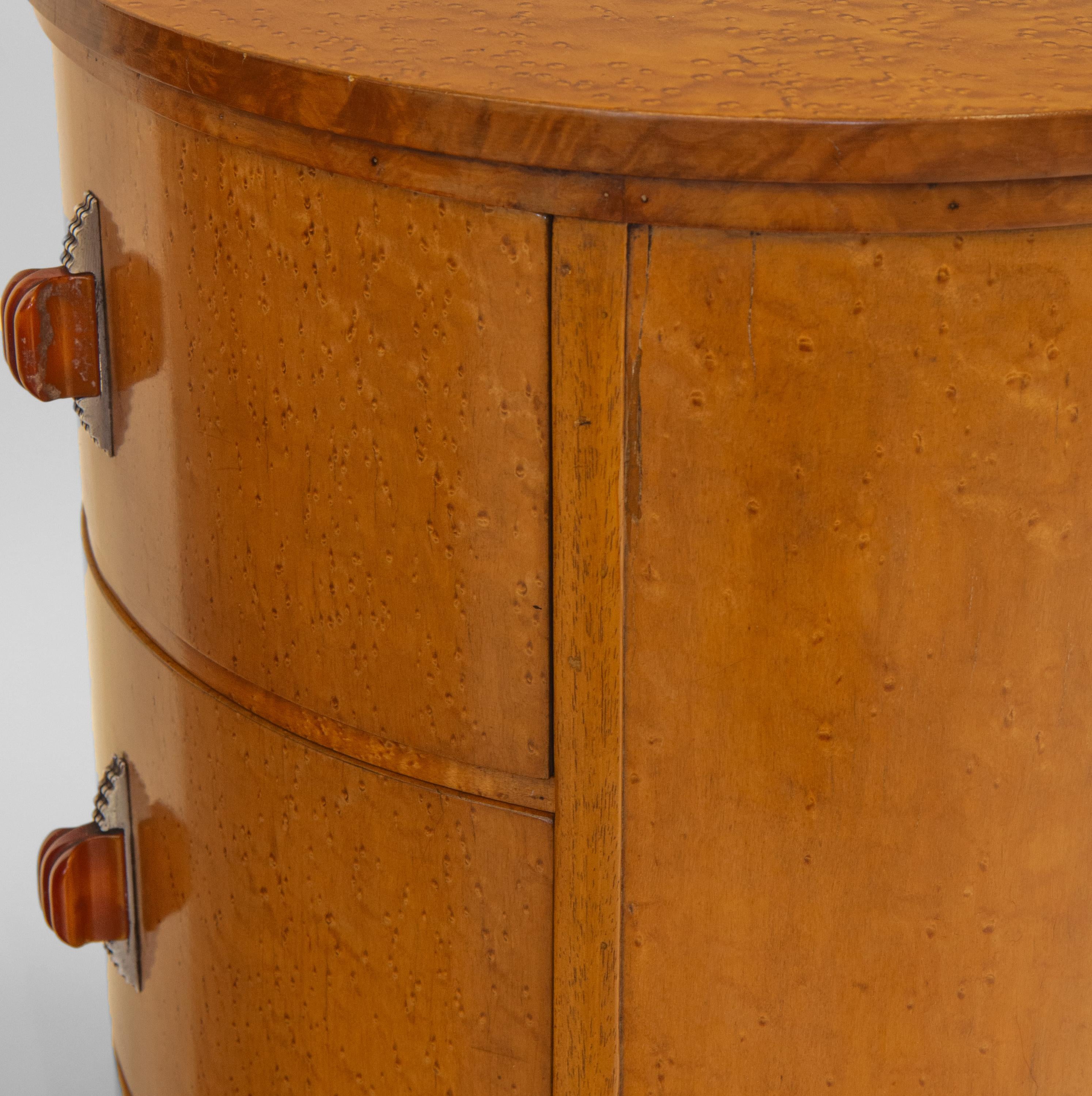 Pair English Art Deco Birds Eye Maple Cylindrical Bedside Chests Cabinets 10