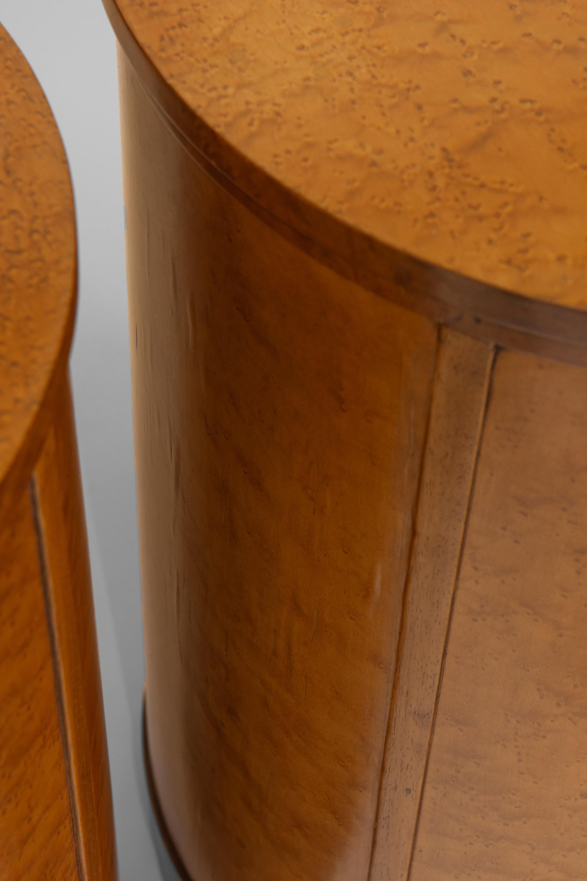 Pair English Art Deco Birds Eye Maple Cylindrical Bedside Chests Cabinets 11