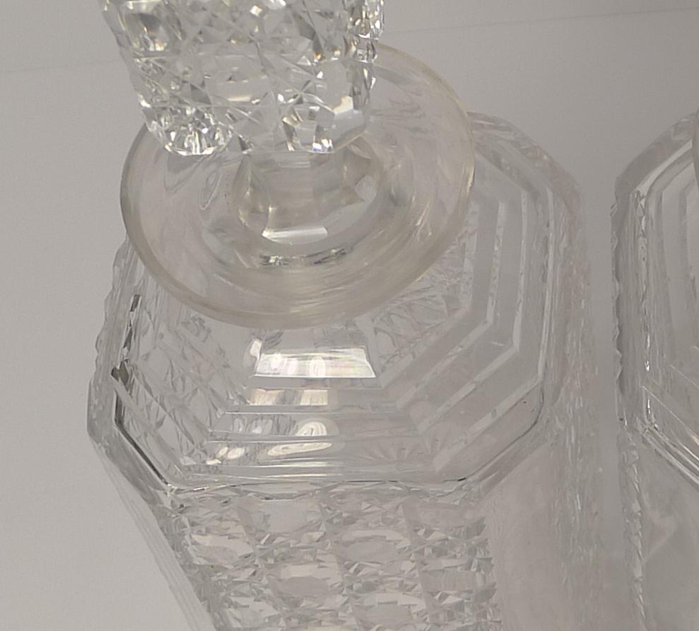 Pair of English Art Deco Cut Crystal Decanters 1
