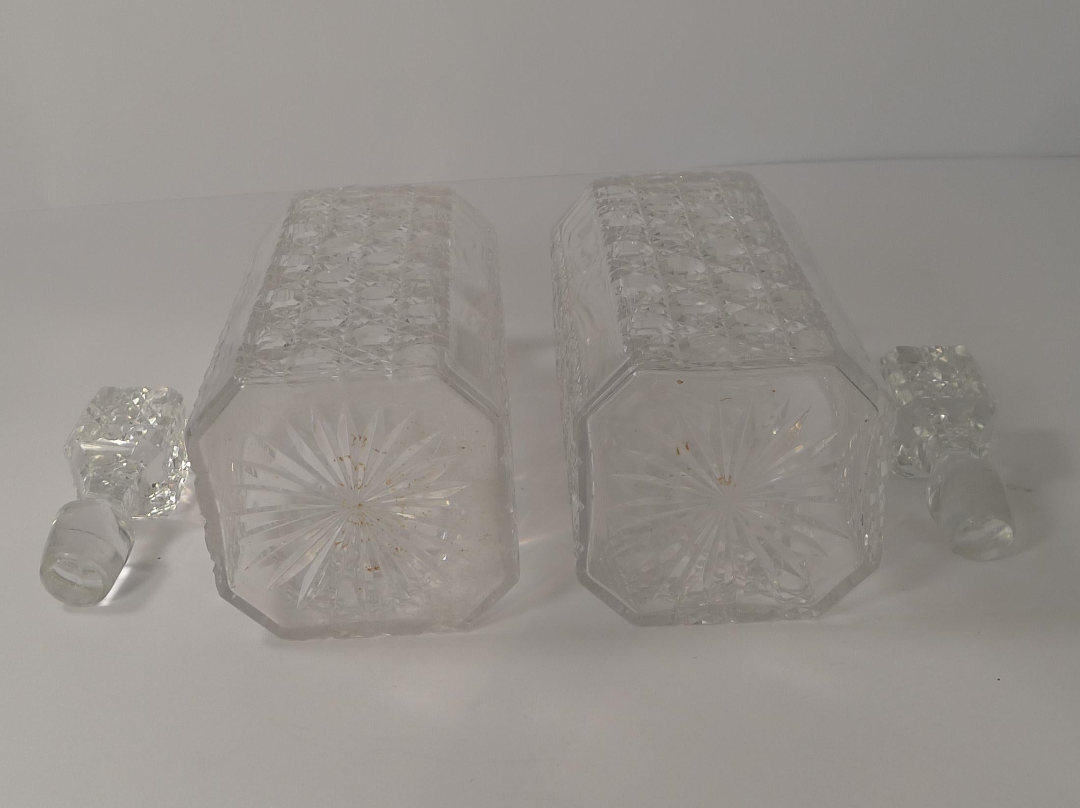 Pair of English Art Deco Cut Crystal Decanters 4
