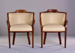 Pair English Art Deco Leather Covered Library Chairs