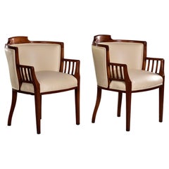 Pair English Art Deco Leather Covered Library Chairs