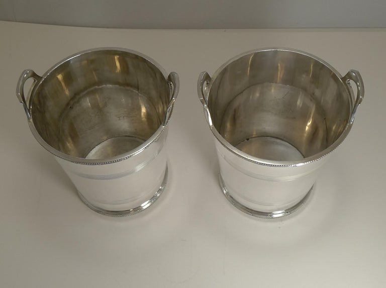 Mid-20th Century English Art Deco Silver Plated Wine / Champagne Coolers by Lee and Wigfull, Pair