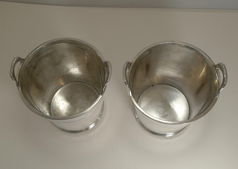 English Art Deco Silver Plated Wine / Champagne Coolers by Lee and Wigfull, Pair 1