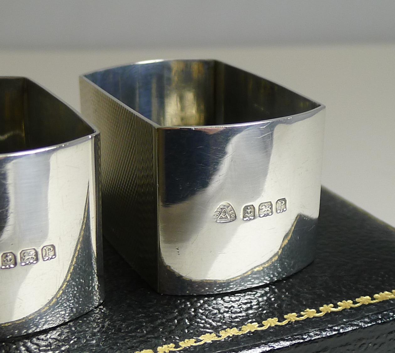 Pair of English Art Deco Sterling Silver Napkin Rings, Boxed, 1939 7