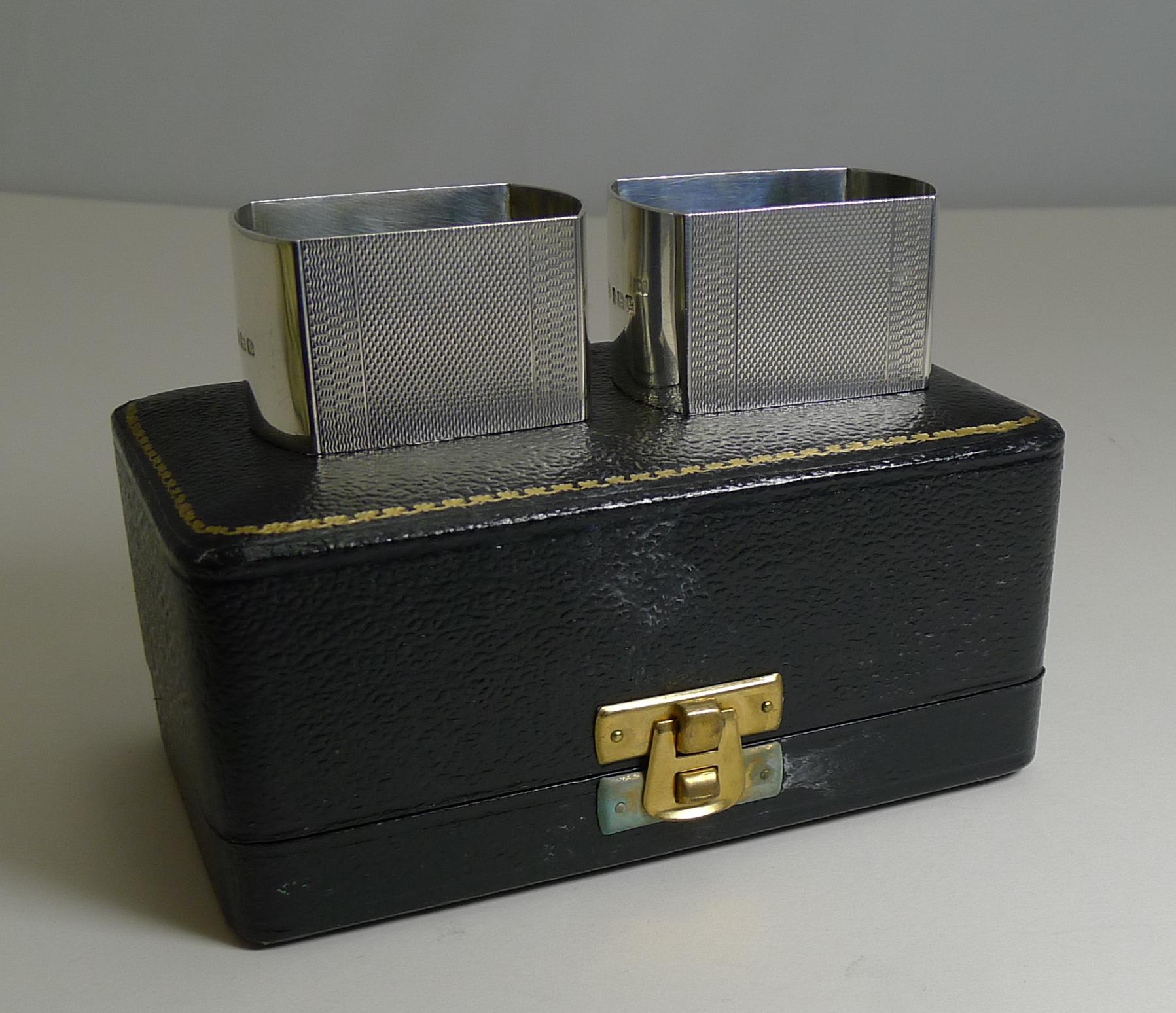 Pair of English Art Deco Sterling Silver Napkin Rings, Boxed, 1939 4