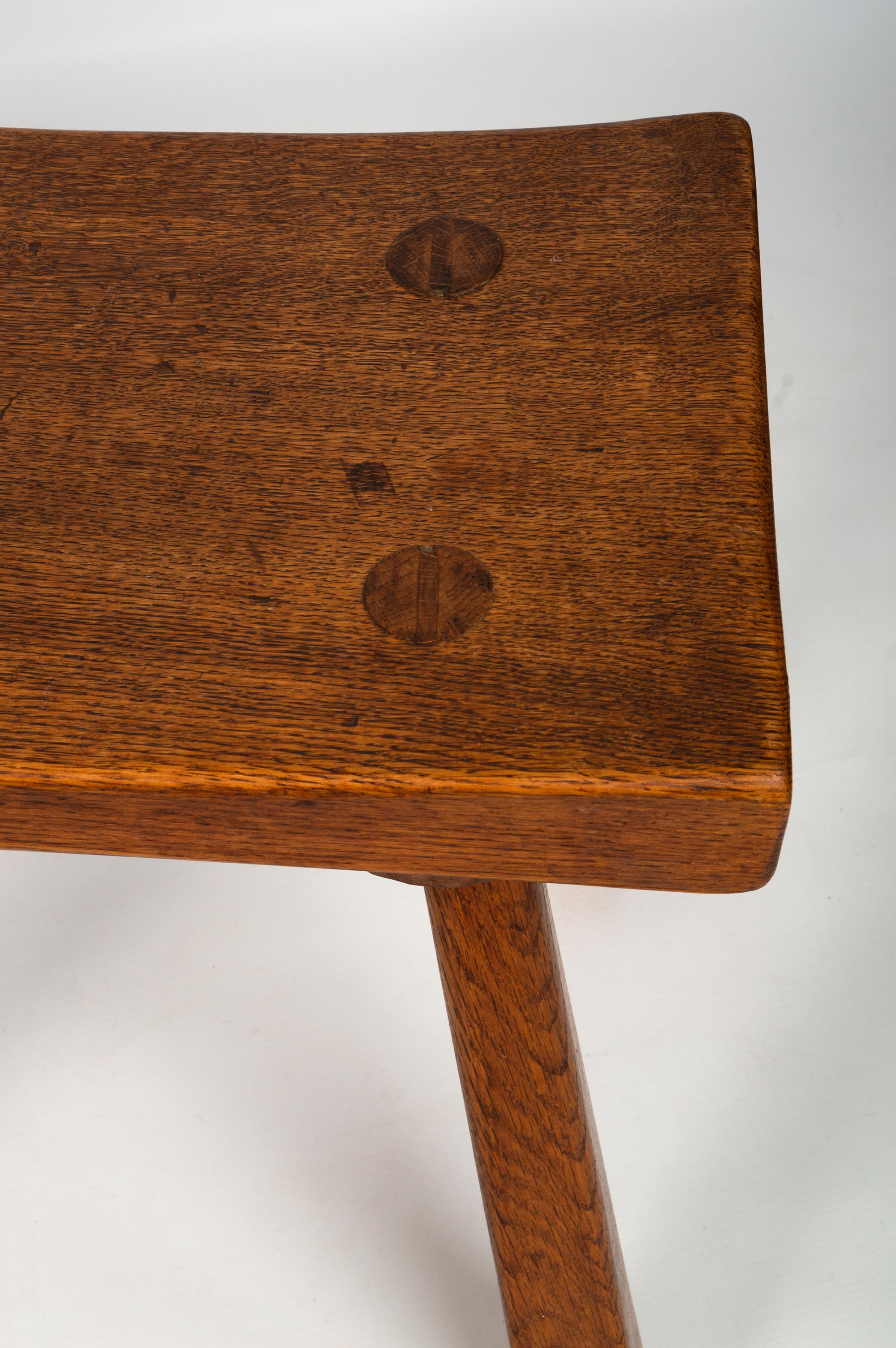 Pair English Arts & Crafts Cotswolds School Oak Stools End Tables, C.1950 In Good Condition For Sale In London, GB