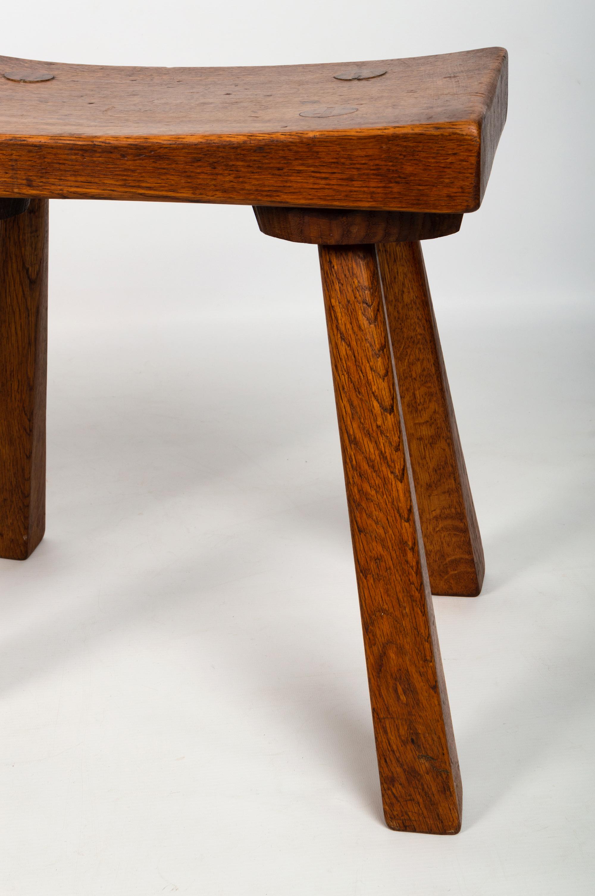 20th Century Pair English Arts & Crafts Cotswolds School Oak Stools End Tables, C.1950 For Sale