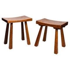 Used Pair English Arts & Crafts Cotswolds School Oak Stools End Tables, C.1950