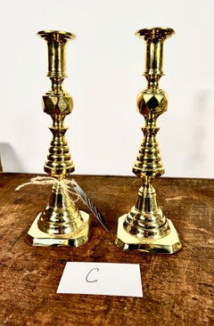 Pair English Beehive & Diamond Candlesticks, 19th Century