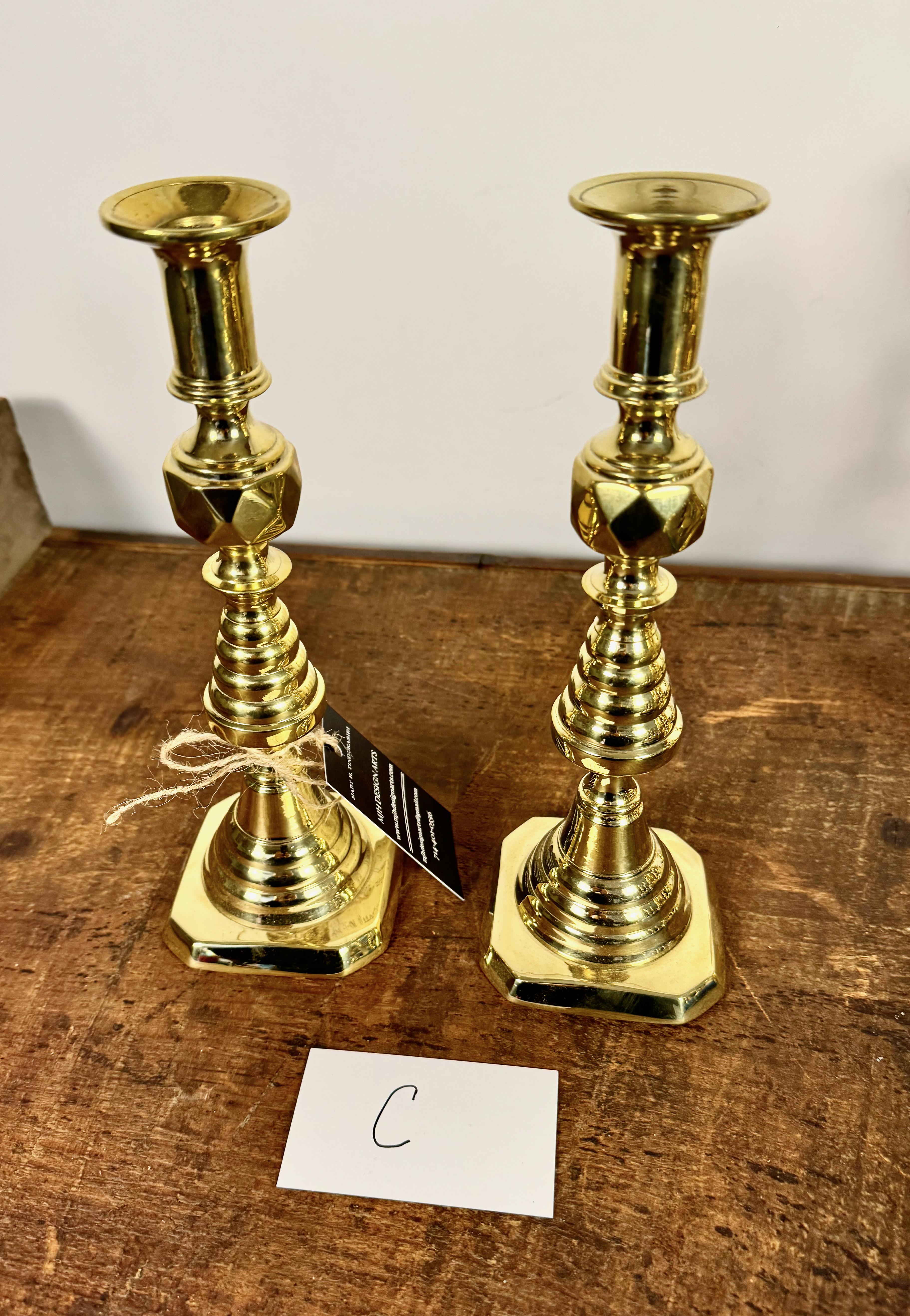 Victorian Pair English Beehive & Diamond Candlesticks, 19th Century For Sale