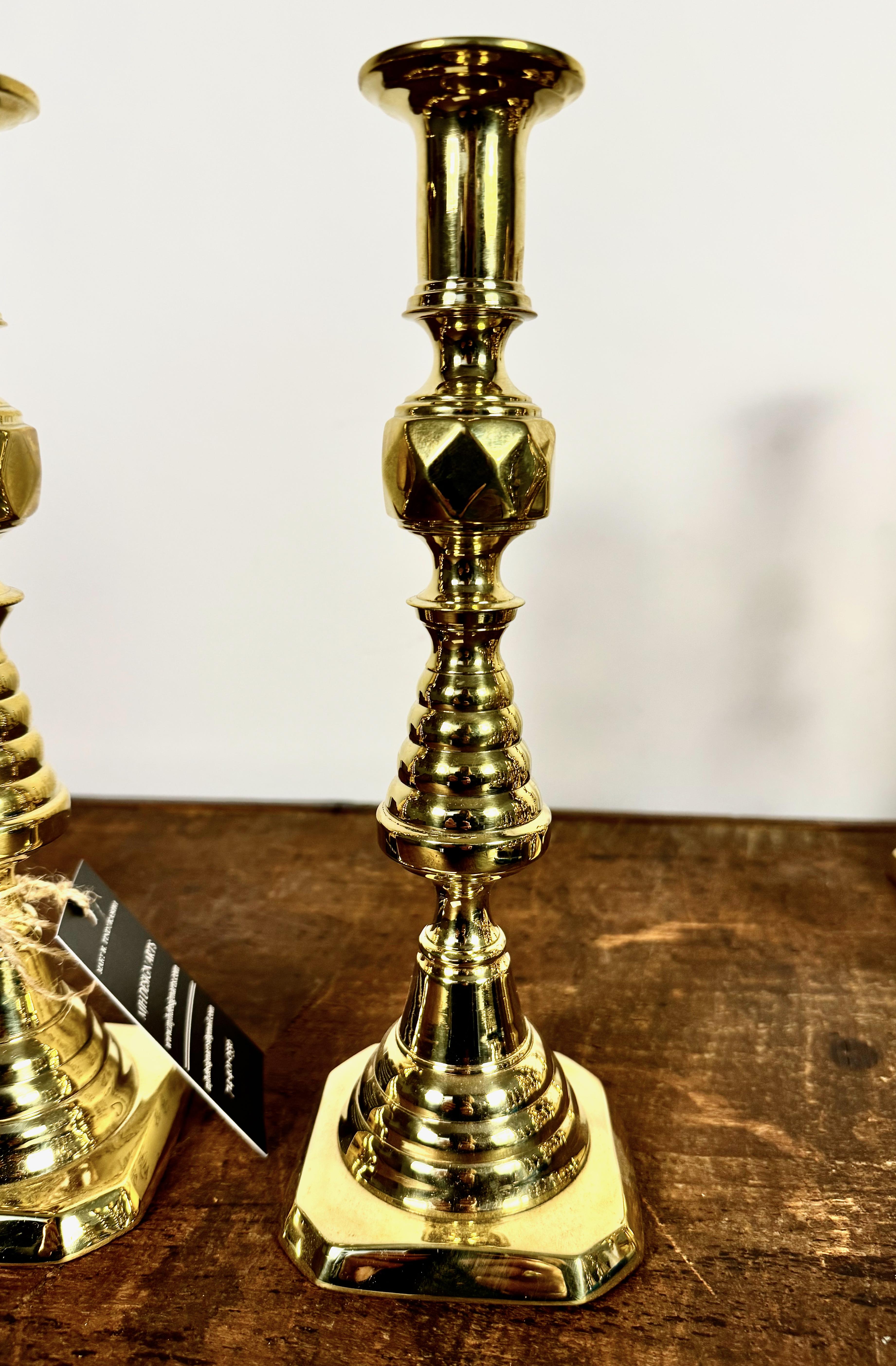 Pair English Beehive & Diamond Candlesticks, 19th Century In Good Condition For Sale In Pasadena, CA