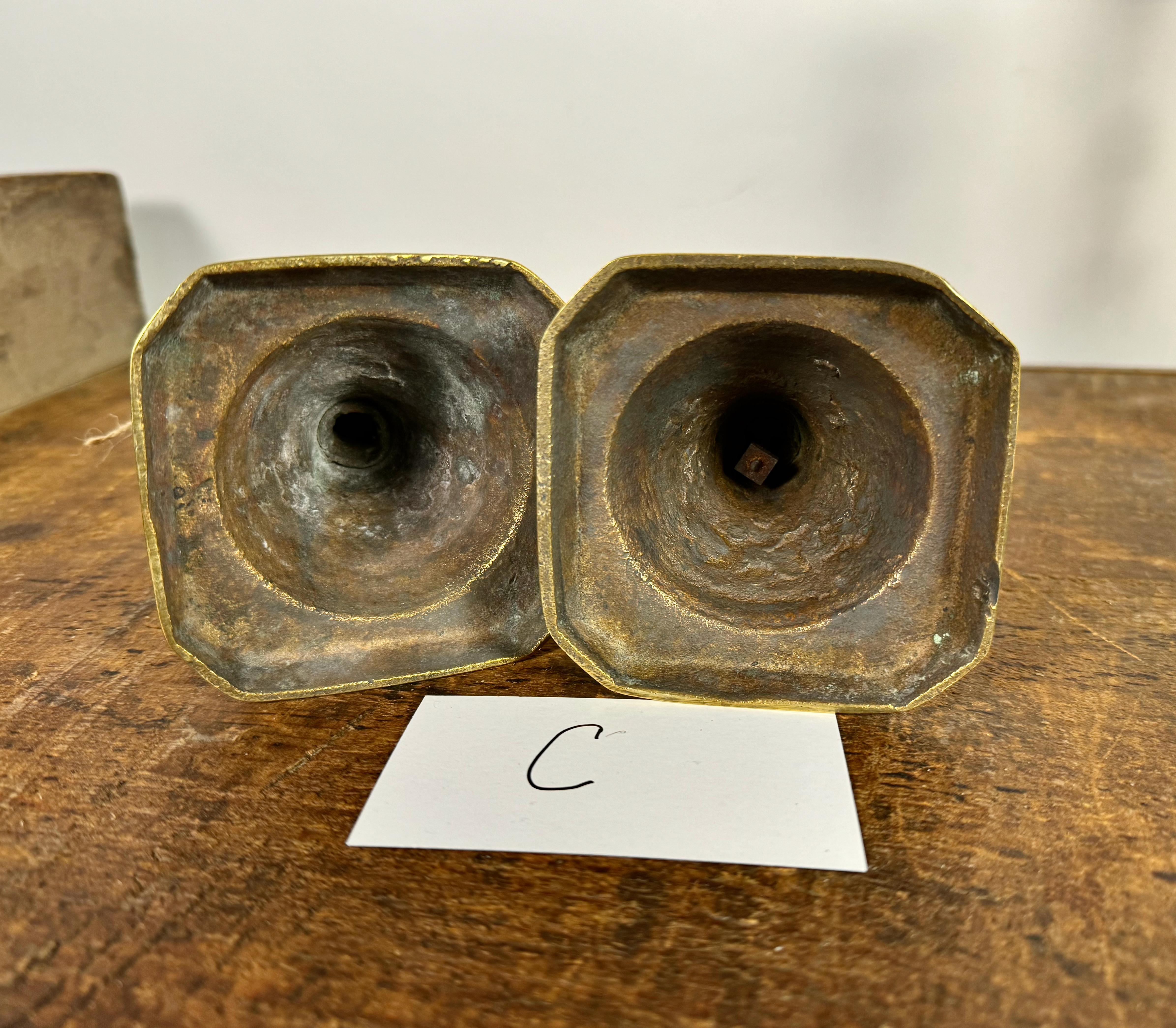 Brass Pair English Beehive & Diamond Candlesticks, 19th Century For Sale