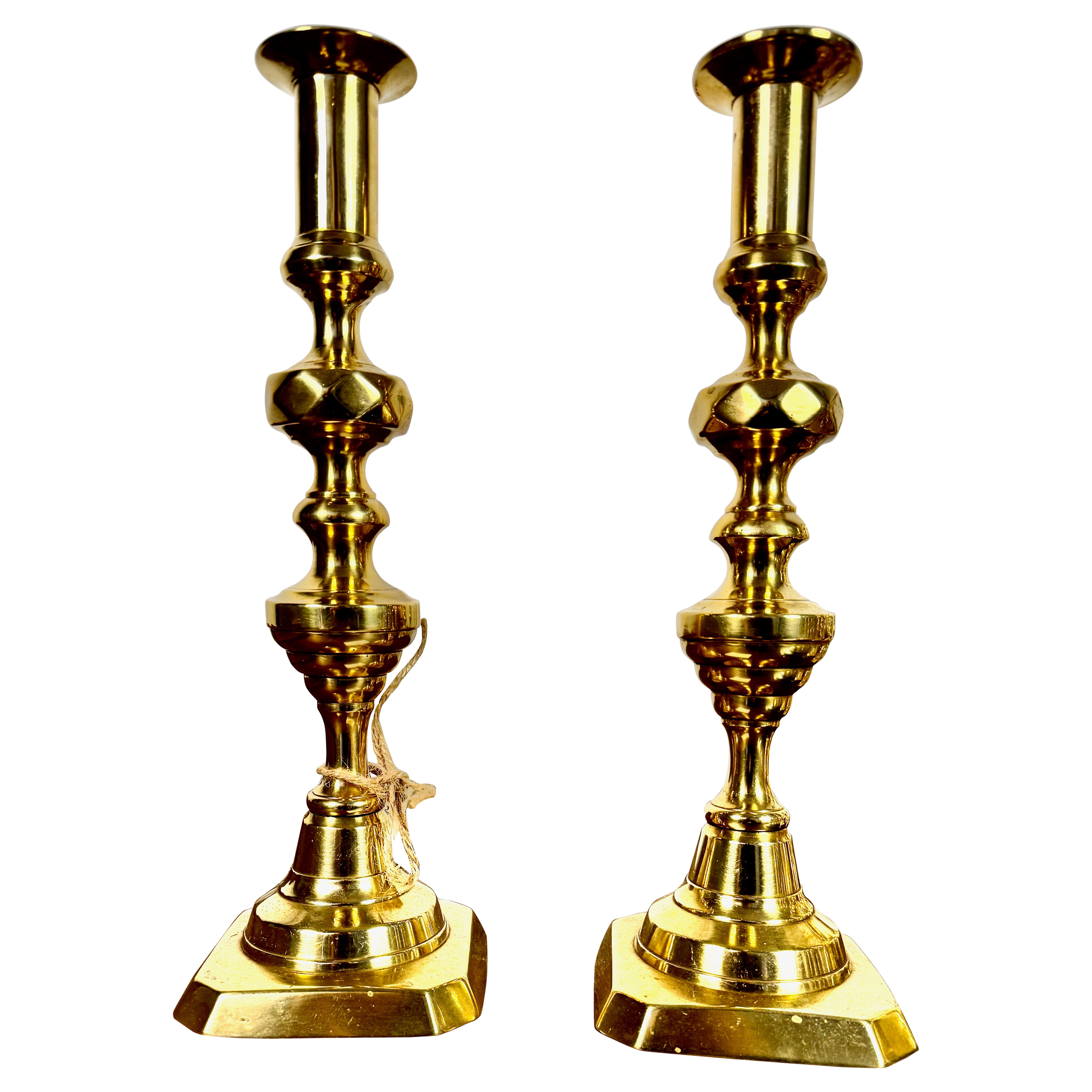 Pair English Beehive & Diamond Candlesticks, 19th Century For Sale