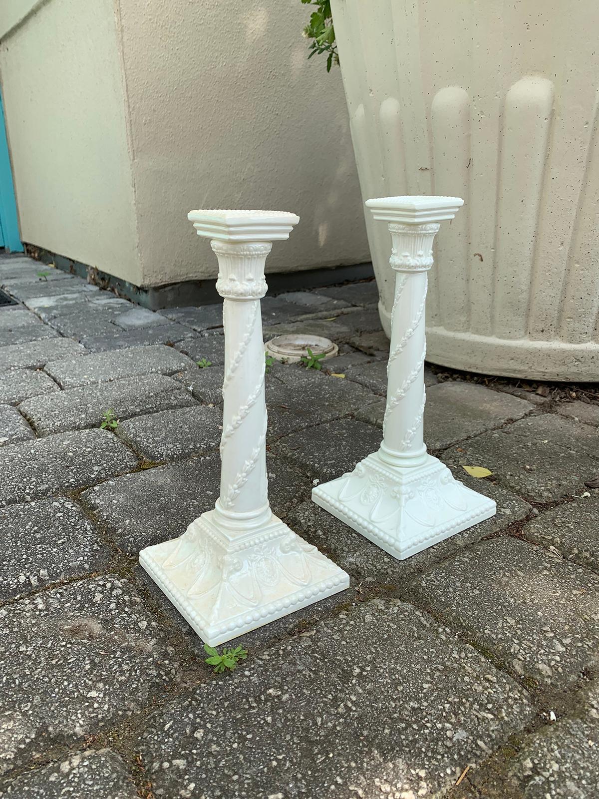 white china candlesticks