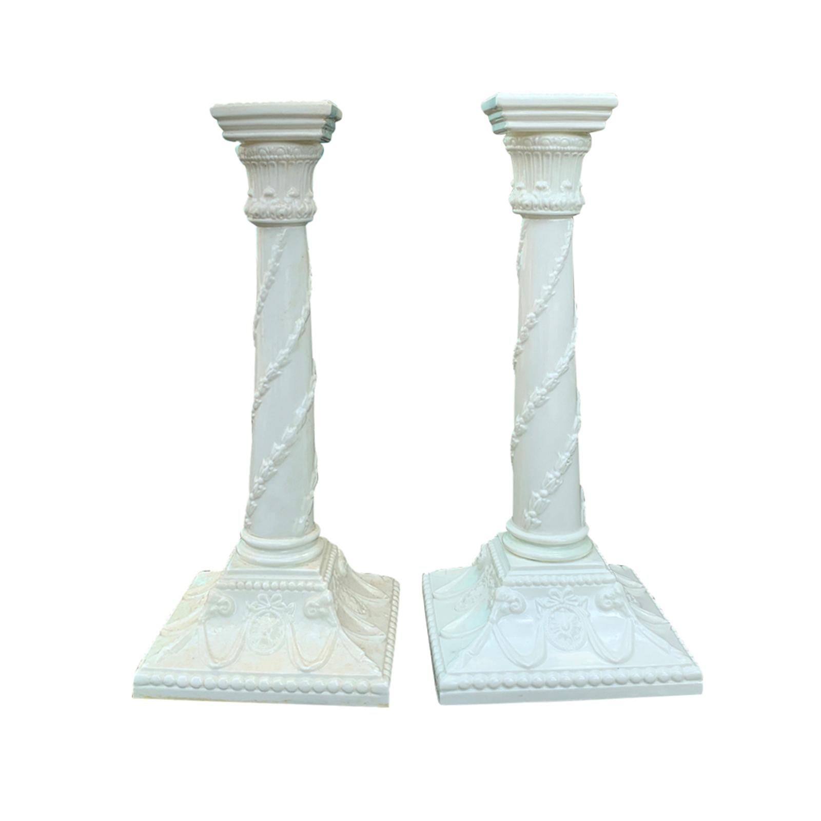 Pair of English Bone China Candlesticks by Royal Worcester, Marked, circa 1885