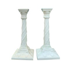 Antique Pair of English Bone China Candlesticks by Royal Worcester, Marked, circa 1885