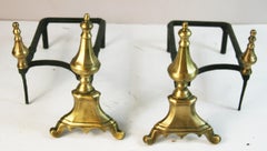 Antique Hand-Crafted Brass and Iron Andirons, English, 1940s Pair