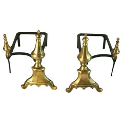 Pair English Brass and Iron Hand Made Andirons