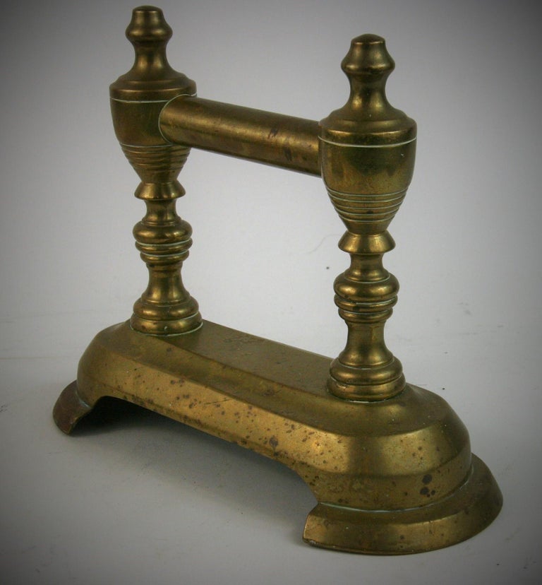 Antique Pair English Brass Fireplace Tool Rests with Urn Finials 19th