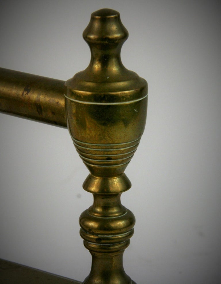 Antique Pair English Brass Fireplace Tool Rests with Urn Finials 19th