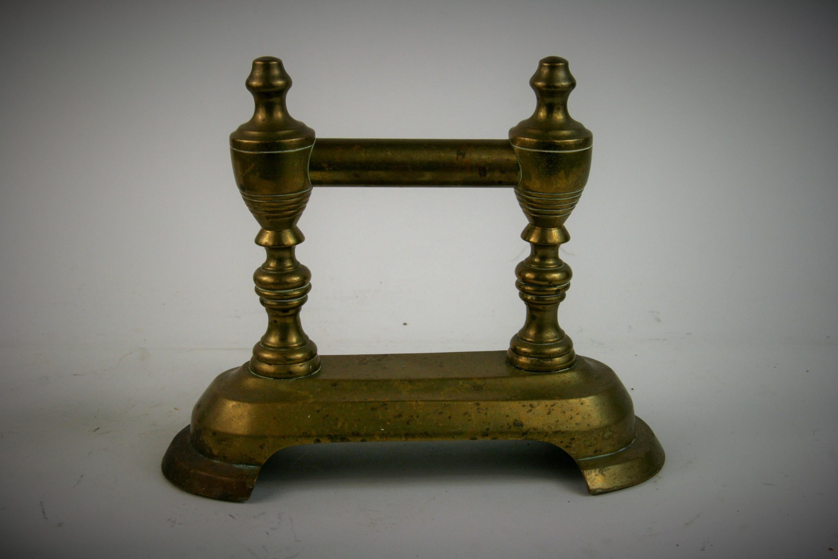 Late 19th Century Antique Pair English Brass Fireplace Tool Rests with Urn Finials 19th Century For Sale