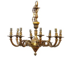 Pair English Brass Eight-Light Chandeliers, Early 20th Century