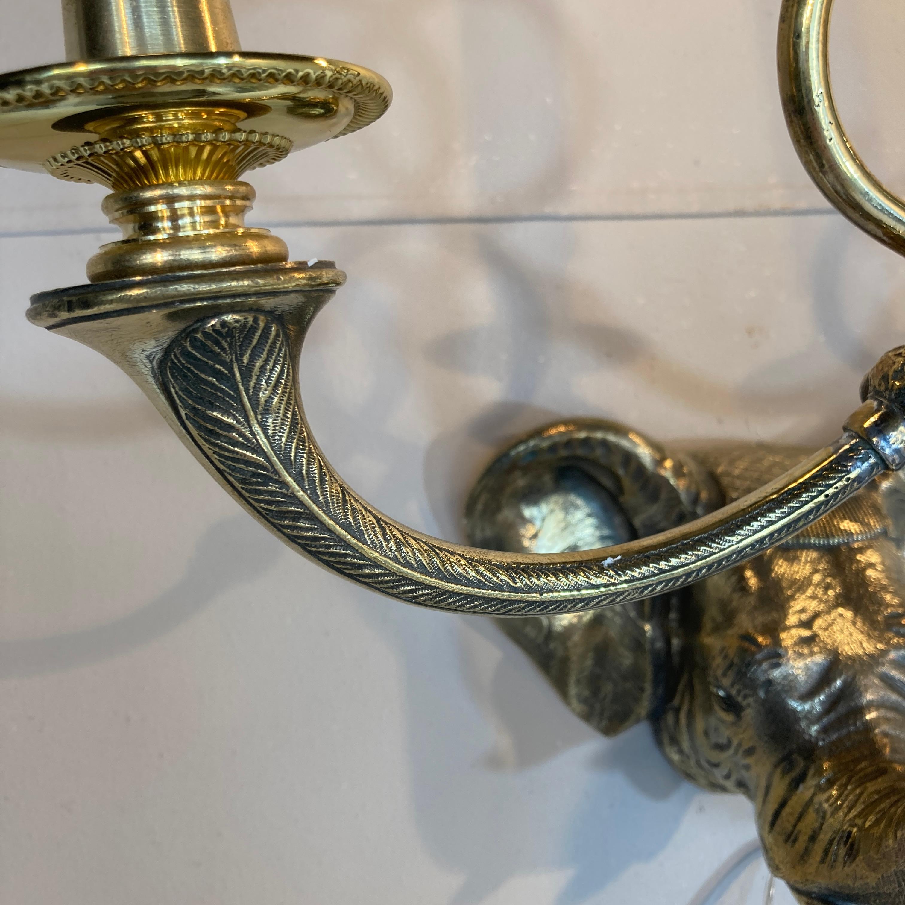 Pair English Brass Elephant Wall Sconces Early 20th C For Sale 2