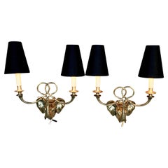Pair English Brass Elephant Wall Sconces Early 20th C