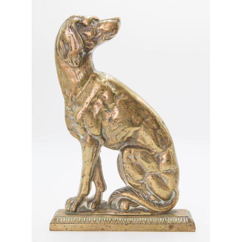 Victorian Pair English Brass Fireside Whippet Dogs Sculptures Doorstops Bookends, c. 1880 For Sale
