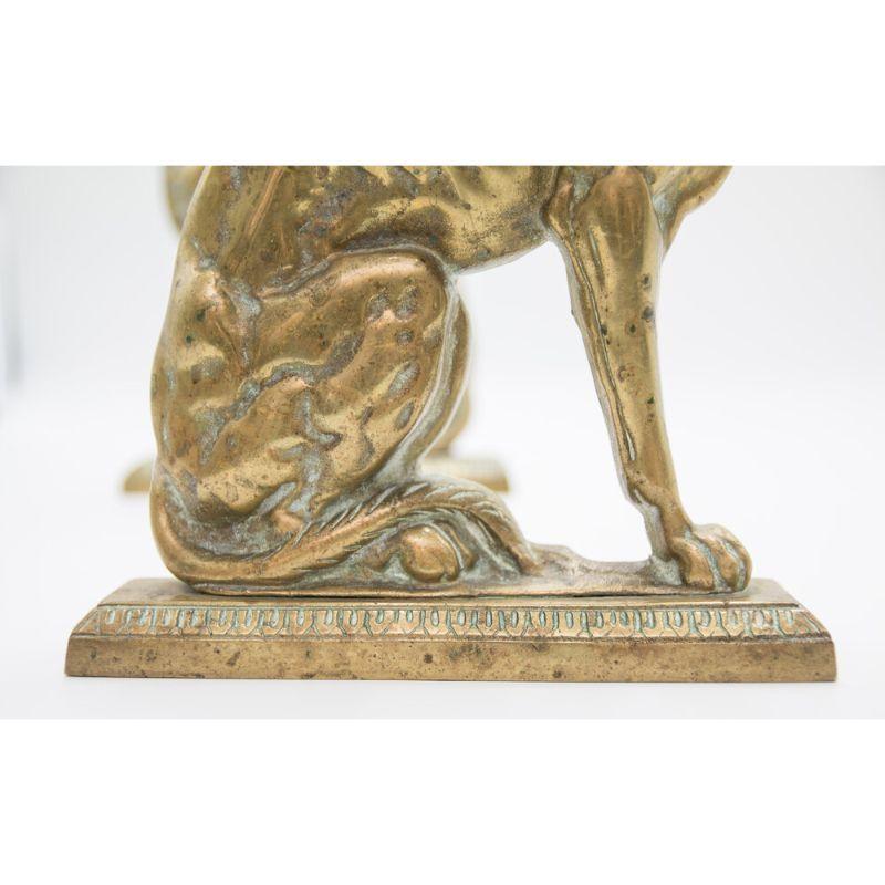 Pair English Brass Fireside Whippet Dogs Sculptures Doorstops Bookends, c. 1880 In Good Condition For Sale In Pearland, TX