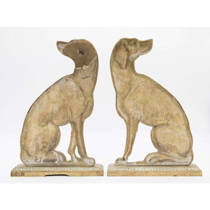 Pair English Brass Fireside Whippet Dogs Sculptures Doorstops Bookends, c. 1880 For Sale 1