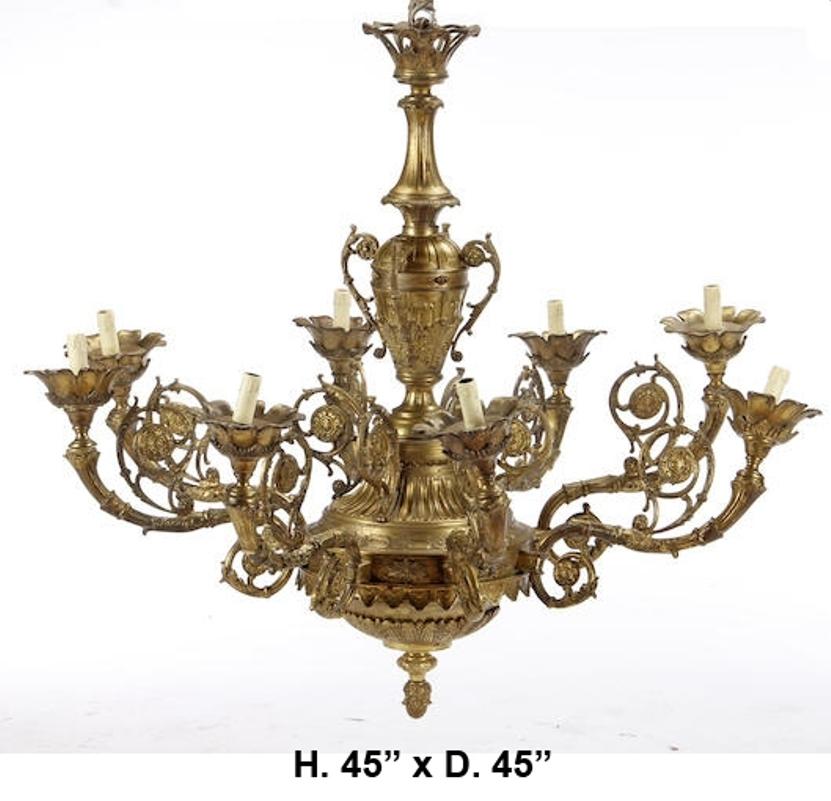 Cast Pair of English Bronze Chandeliers For Sale