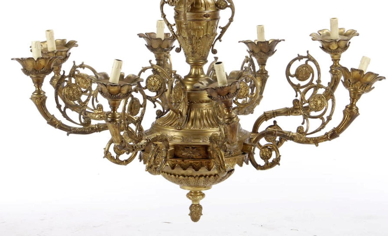 Pair of English Bronze Chandeliers For Sale 1
