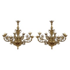 Retro Pair of English Bronze Chandeliers