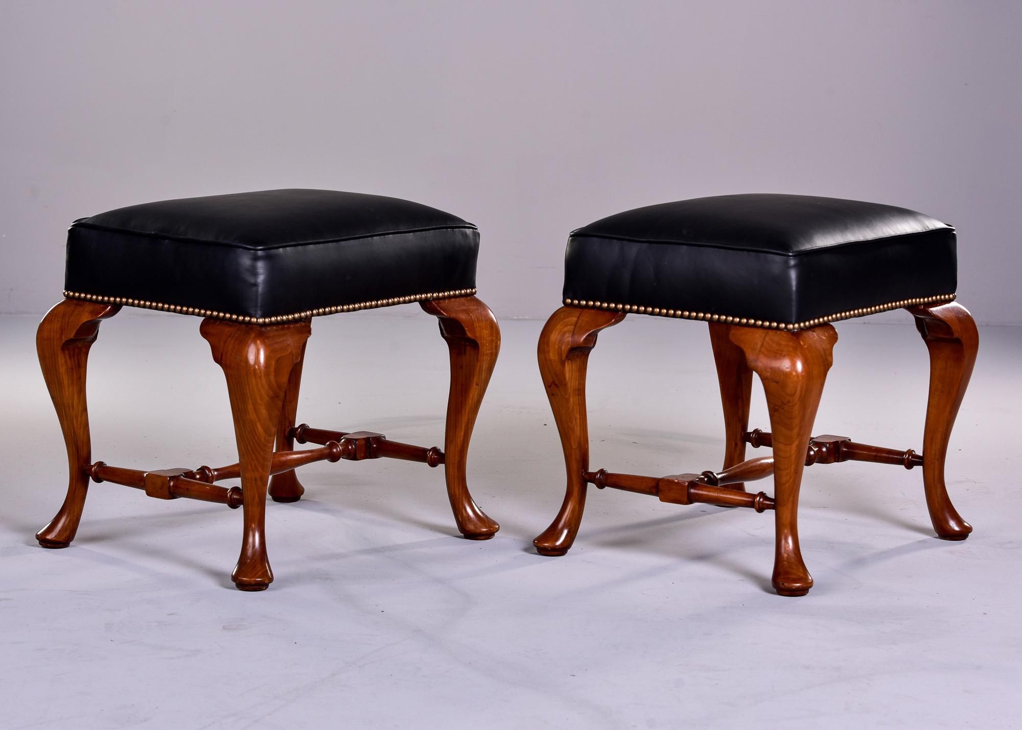 Pair English Cherry Wood and Leather Upholstered Stools For Sale 4