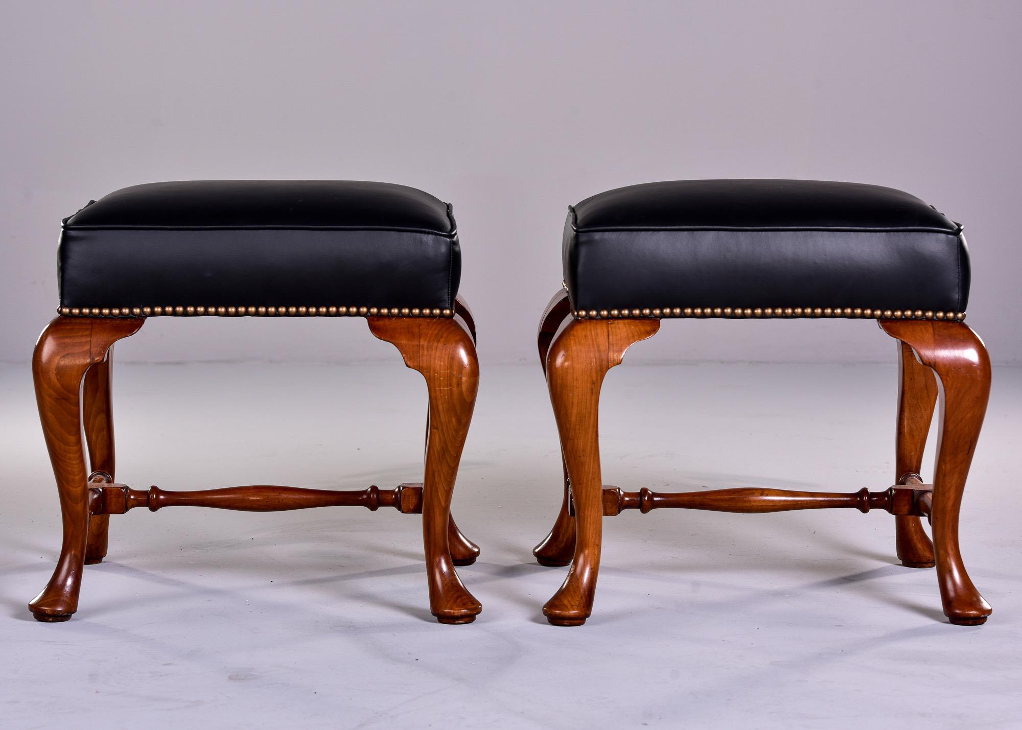 Pair English Cherry Wood and Leather Upholstered Stools For Sale 3