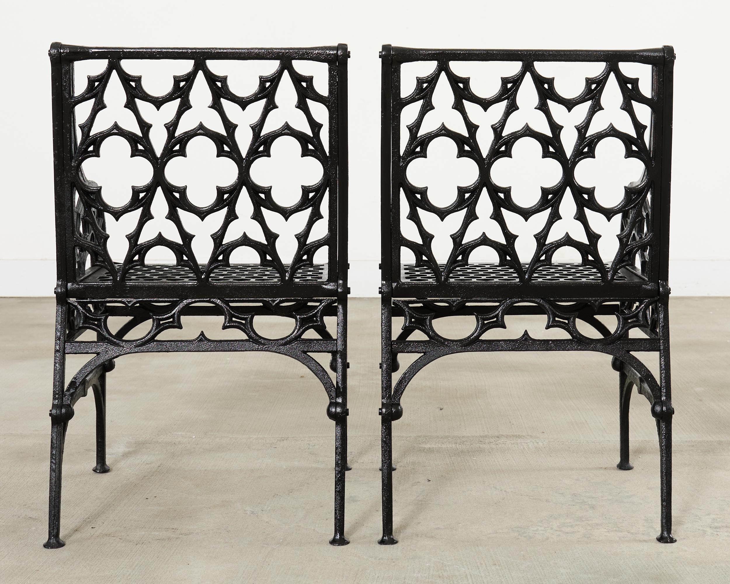Pair of English Coalbrookdale Style Gothic Garden Armchairs For Sale 4