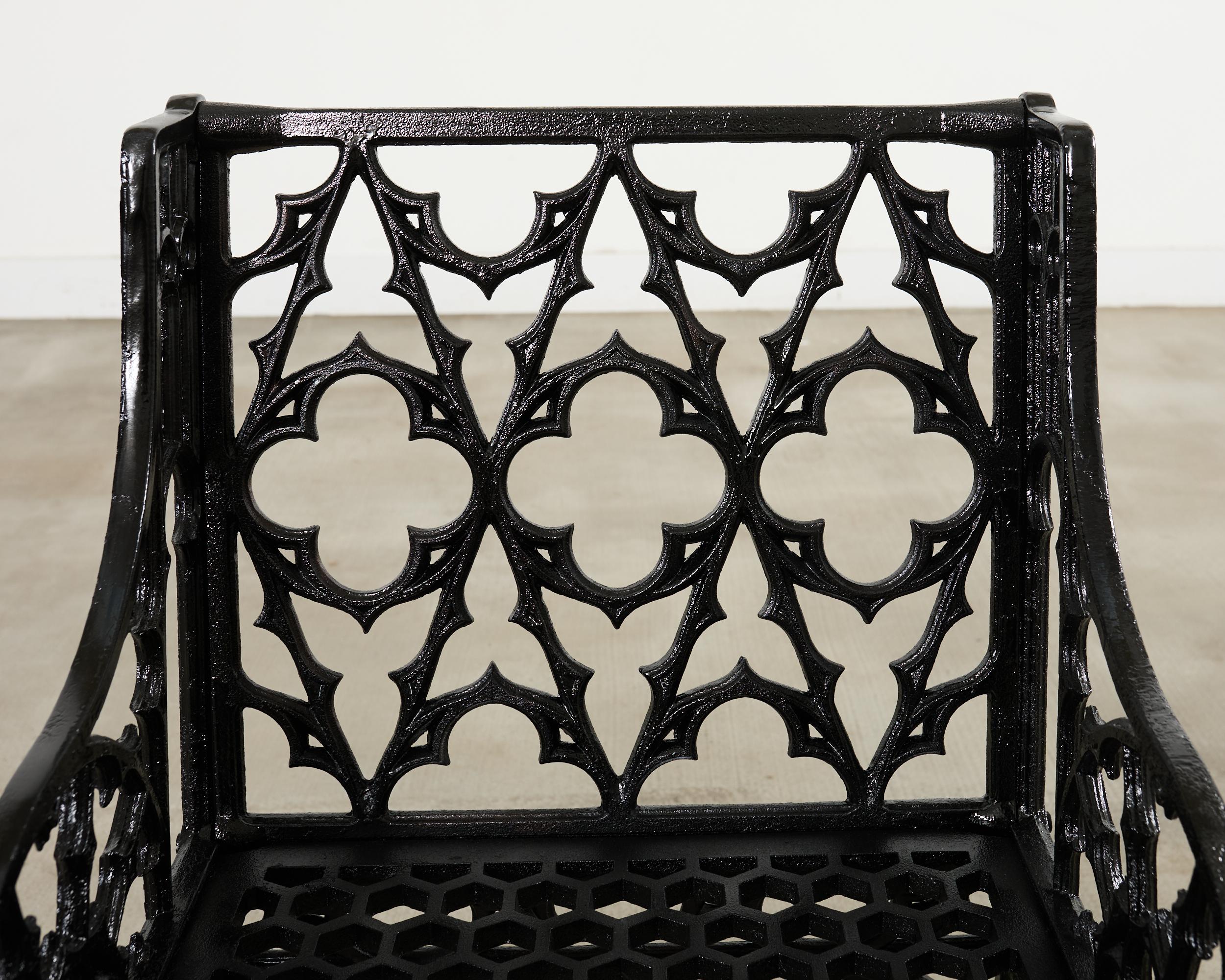 Pair of English Coalbrookdale Style Gothic Garden Armchairs For Sale 5