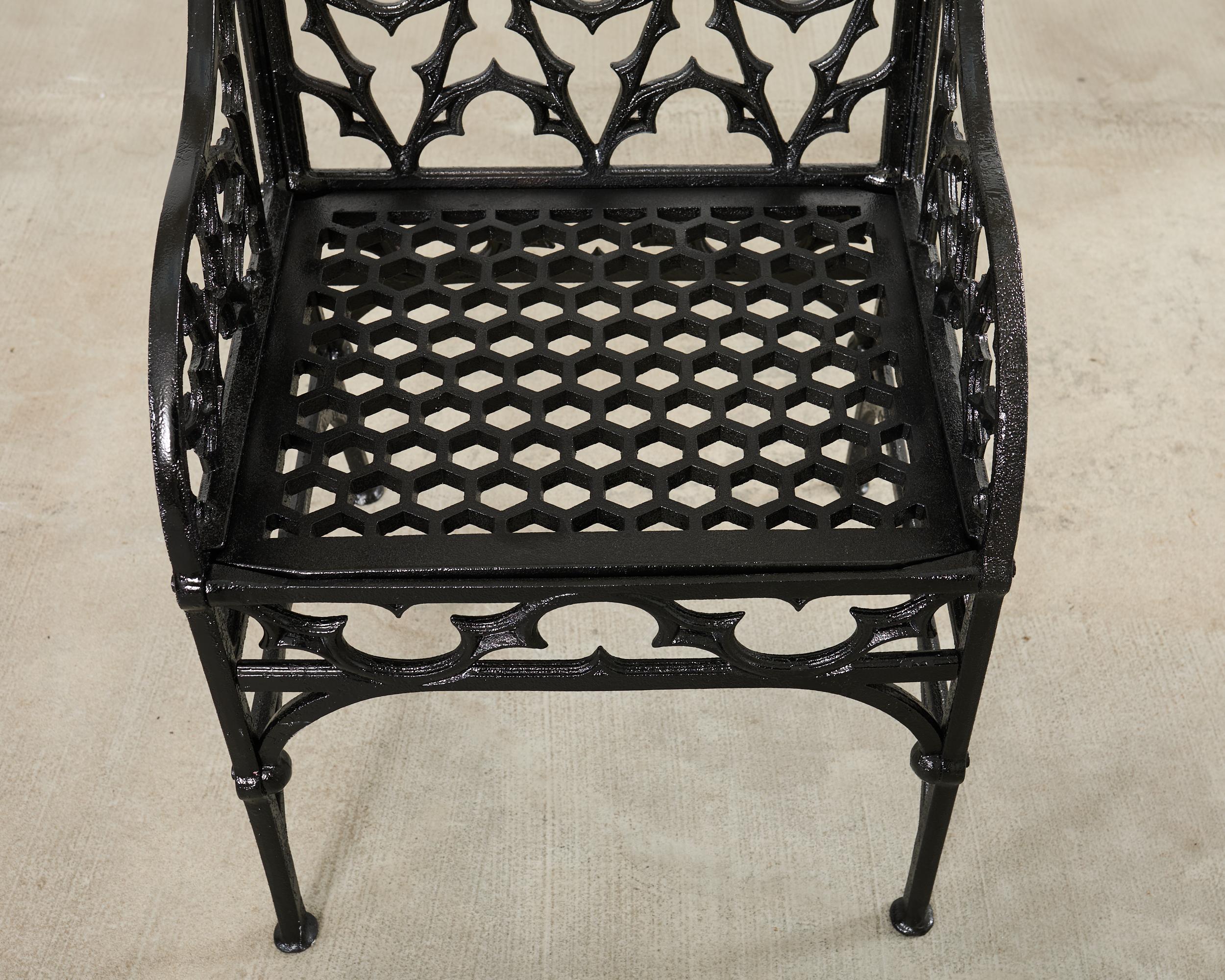 Pair of English Coalbrookdale Style Gothic Garden Armchairs For Sale 6