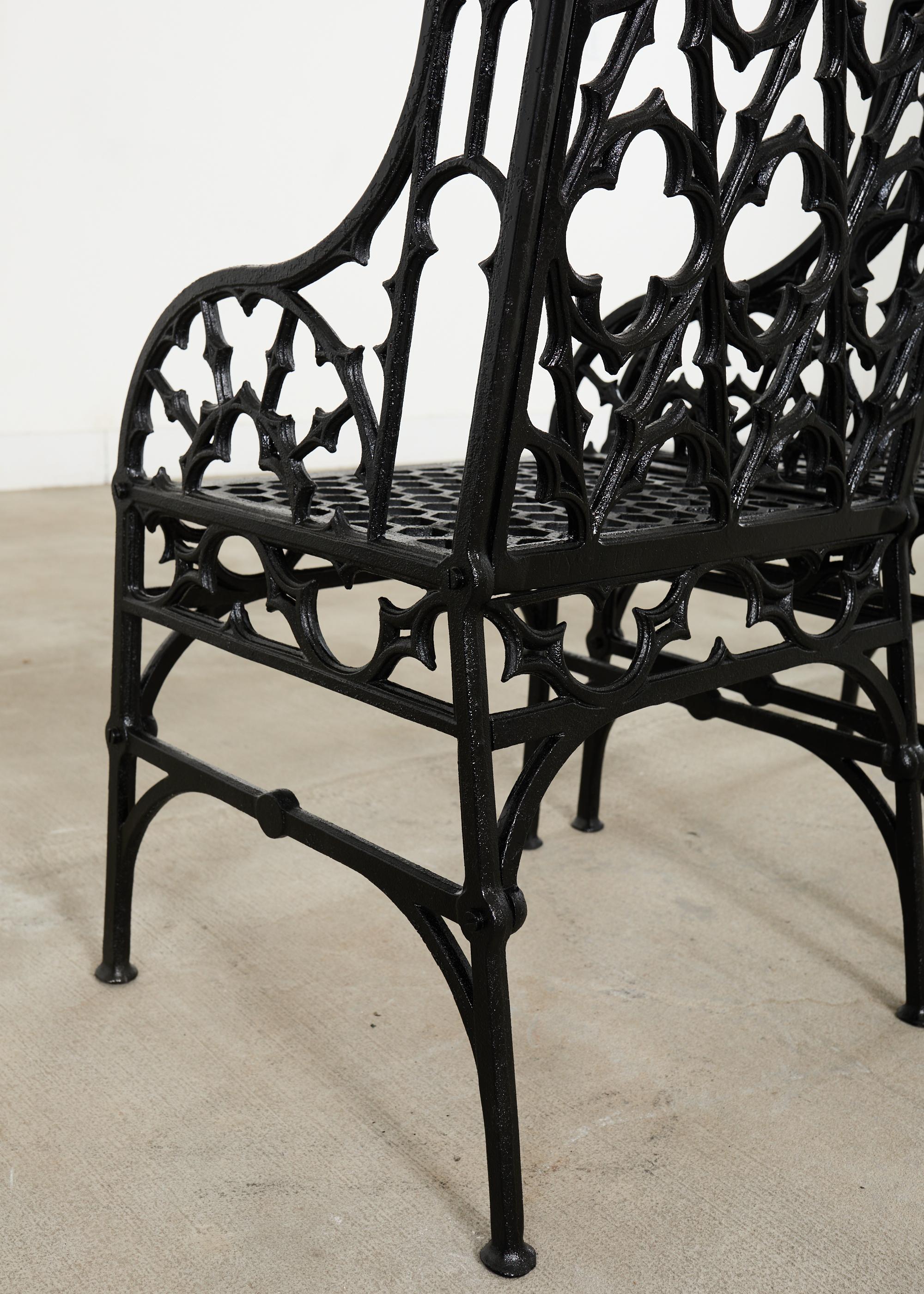 Pair of English Coalbrookdale Style Gothic Garden Armchairs For Sale 7